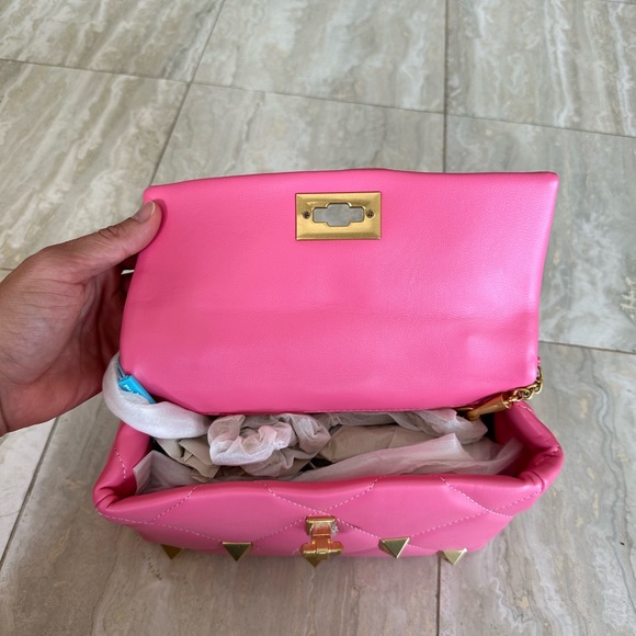 Pink Studded Sheepskin Shoulder Bag - Picture 6 of 6